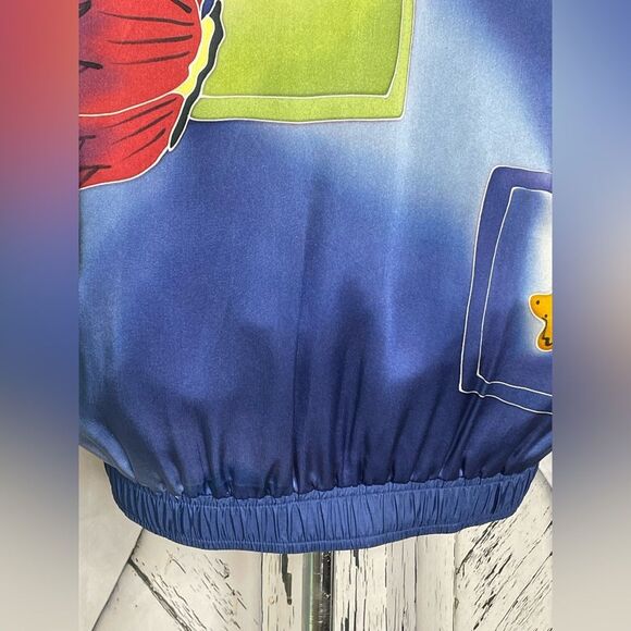 Vintage 80s Mureli Jacket 100% Silk Butterflies Moths Blue S - Picture 9 of 14